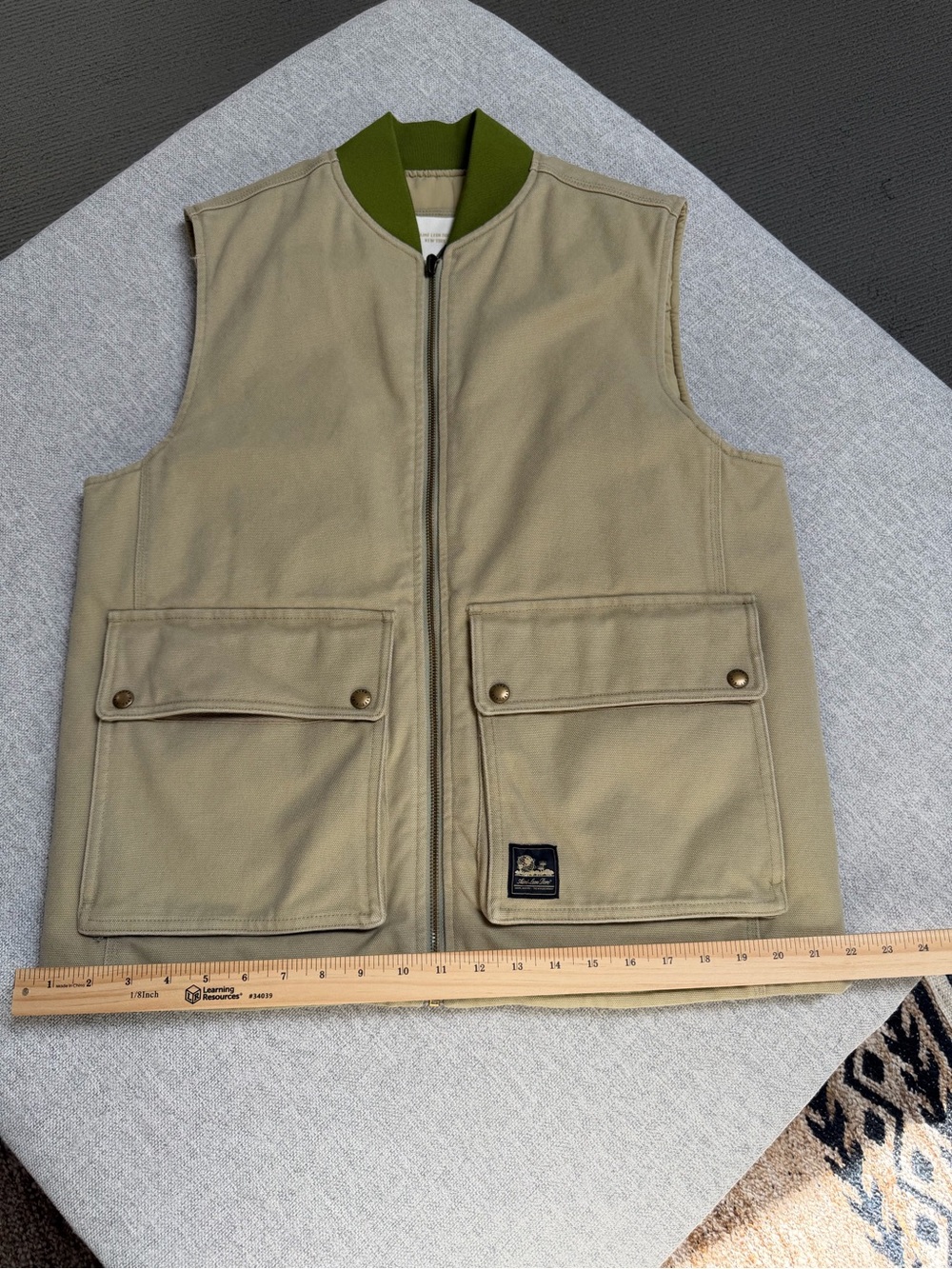 Aime Leon Dore Reversible Beige Vest with Olive Trim - Mens Large - Picture 5 of 7
